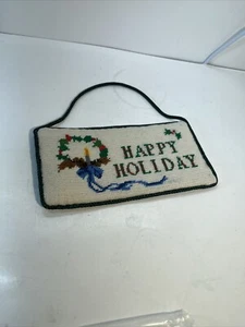 Vintage Cross Stitch Christmas Door Hanger Decoration "Happy Holiday” - Picture 1 of 4