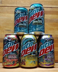 Lot X5 FULL 2021 & 23 Mountain Dew Mtn Dew BAJA Blast Collection 12oz & 7.5oz 😋 - Picture 1 of 7