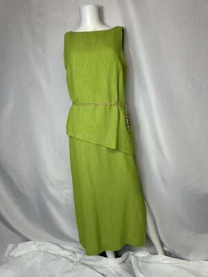 VINTAGE SHERI MARTIN BRAND SIZE 10 LIME GREEN DRESS  100% POLYESTER W BELT - Image 1 of 4