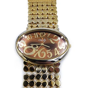 Vintage GLO JEANS Ladies Watch Gold Tone Bracelet Brown Face Works New Battery - Picture 1 of 7