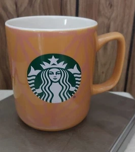 Starbucks Coffee Mug Orange with Pink Web Design and Hearts - Picture 1 of 5