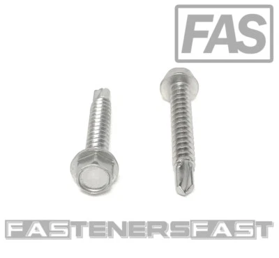 FAS (50) 12 x 1-1/2 Stainless Steel Hex Washer Head Self Drilling Tapping TEK Screw