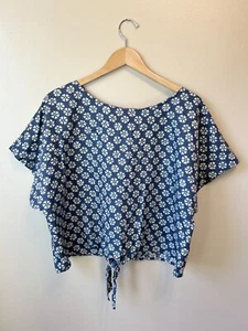Gap Womens XL Top Ditsy Print Shorts Sleeve Linen Cotton Blend Tie-Front Buttons - Picture 1 of 14