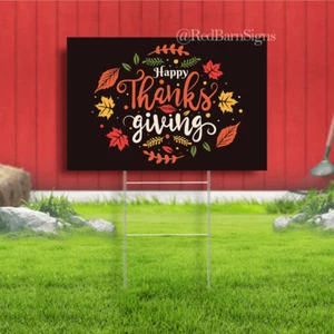 Happy Thanksgiving with dried leaves yard sign - Picture 1 of 1