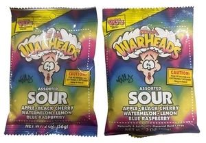 2 x Mega Warheads Sour Candy Apple, Cherry, Raspberry, Watermelon, Lemon 2 oz ea - Picture 1 of 2