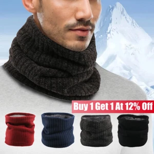 Unisex Neck Warmer Tube Winter Warm Knit Scarf Thermal Fleece Lined Circle Snood - Picture 1 of 17