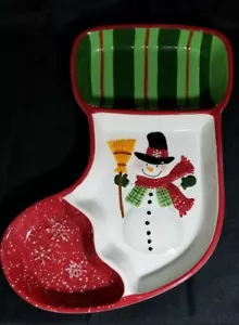 Calza Natalizia Ceramica Pupazzo di Neve Diviso Caramelle/Chip/Immersione Vassoio Accenti Casa 13" - Foto 1 di 5