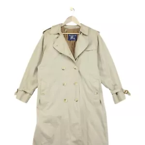 Vintage Burberry Trench Coat Womens Size 12 Beige Double Breasted Wool Lined - Picture 1 of 14