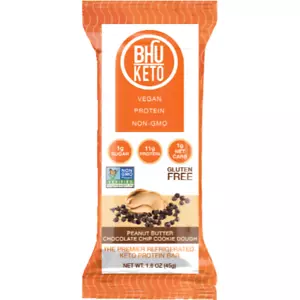 BHU Foods Peanut Butter Chocolate Chip Cookie Dough Keto Bar Pack of 4 - Picture 1 of 1