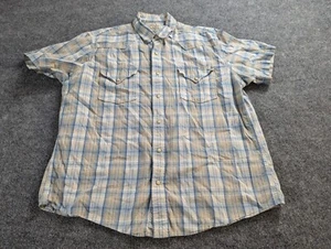 Lucky Brand Western Shirt Mens XL Blue Plaid Pearl Snap Cowboy Sportswear - Picture 1 of 8