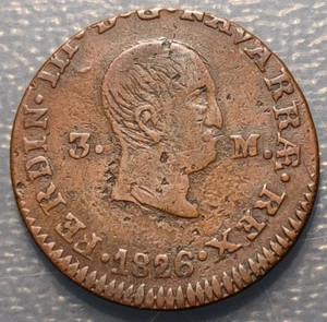 ESPAÑA NAVARRA PAMPLONA FERNANDO VII 3 MARAVEDIS 1826 PP MBC - Imagen 1 de 2