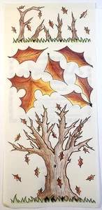 Fall Leaves Bare Tree Grass Fall Autumn Halloween Clear Stickers 5.5" x 12" RARE - Picture 1 of 1