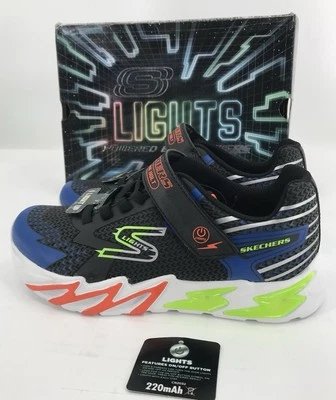 Zapatillas deportivas Skechers para niños talla 4 Flex-Glow Bolt iluminadas negras/azules Foto 1 de 4