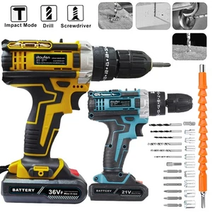 Cordless Combi Hammer Impact Drill Driver Electric Screwdriver+2 Battery+ Box US - Picture 1 of 32