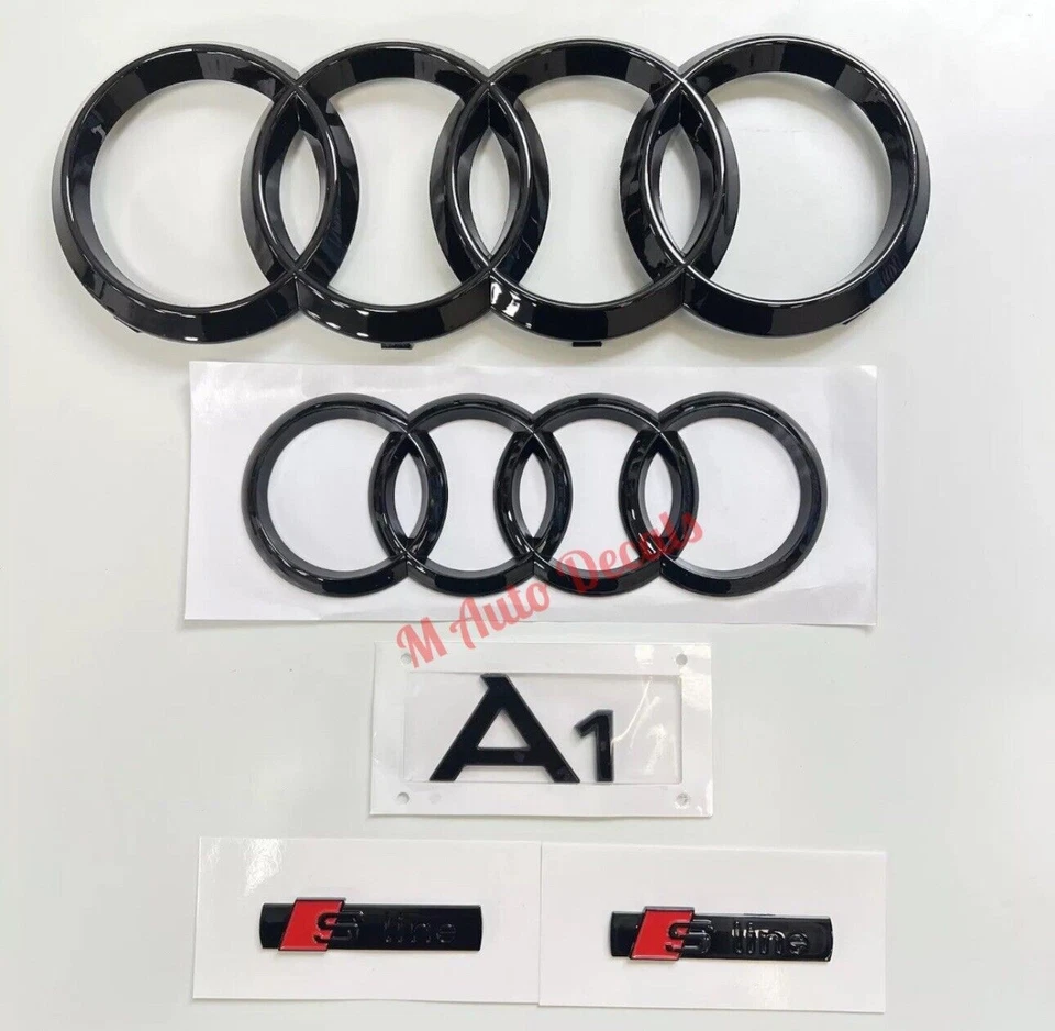 Novo Conjunto Completo de Emblemas Audi A1 Preto Brilhante (Grill&Rear Ring, Linha A1,2 - Imagem 1 de 1
