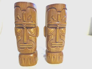 2 Tiki mugs Islander Stockton Ca. light brown 7 3/4" high Otagri - Picture 1 of 8