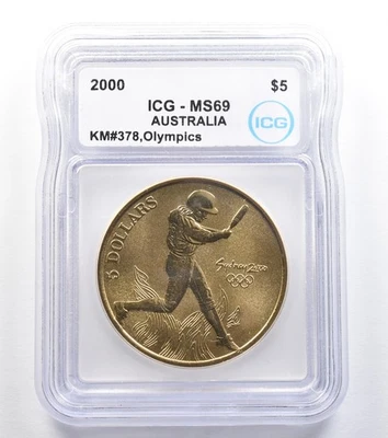 2000 Australia 5 Dollar Sydney Olympics Softball KM#378 MS69 ICG *7911 - Image 1 of 3