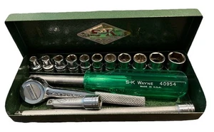 Vtg SK USA 15 Piece 1/4" Drive Socket Set Metal Box Sherman Klove SAE 3/16 - 1/2 - Foto 1 di 5