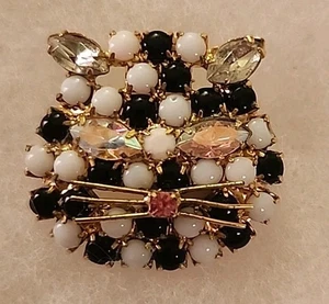 Spilla gattino gatto vintage spilla nero bianco strass art deco gattino tono oro  - Foto 1 di 3