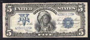 FR. 281 1899 $5 FIVE DOLLARS “CHIEF” SILVER CERTIFICATE CURRENCY NOTE VERY FINE - Picture 1 of 2
