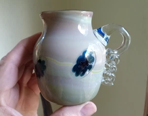 GIBERSON 76 SIGNED HAND BLOWN ART GLASS CREAMER WITH APPLIED SNAKE HANDLE RARE! - Picture 1 of 11