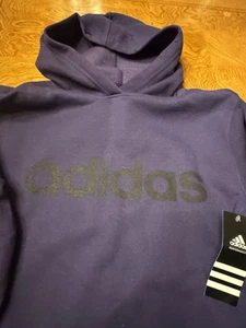NWT Adidas Essentials Logo Fleece Hoodie Sweatshirt Women's Sz S Purple Black - Picture 1 of 5