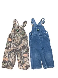 Lot of 2 John Deere Toddler Bib Overalls Denim Camouflage Cotton Sz 2T Farming - Picture 1 of 4