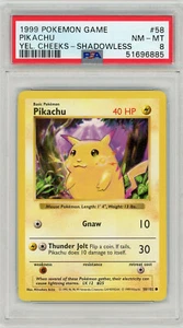 Juego Pokemin 1999 mejillas amarillas sin sombras Pikachu #58 - PSA 8 casi nuevo - Nuevo como nuevo - Imagen 1 de 2