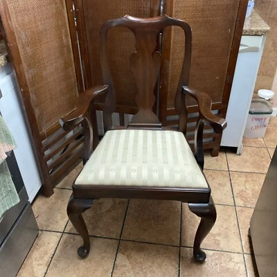 One Nice HENKEL HARRIS Arms Mahogany Dining Room Chairs, Great Fabric - Image 1 of 4