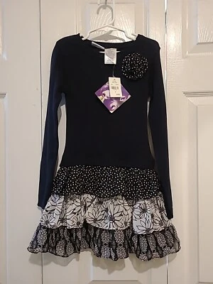  Blueberi Boulevard Sweater Pullover Ruffle Dress Size 6-Black/White-New/w Tags - Image 1 of 4
