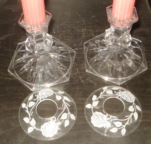 VINTAGE USA KRISTALL KERZENSTÄNDER HALTER SCHÖN GEÄTZT BLUMIG NR - Bild 1 von 9