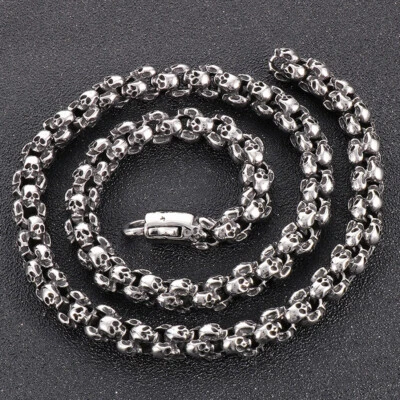 Collar de cadena calavera de acero inoxidable de 12 mm para hombre y mujer 50 cm/55 cm/60 cm/65 cm/70 cm Foto 1 de 4