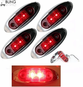 4 Oval Red LED w Bezel Clearance Fender Side Marker Surface Mount Light Oblong - Picture 1 of 7