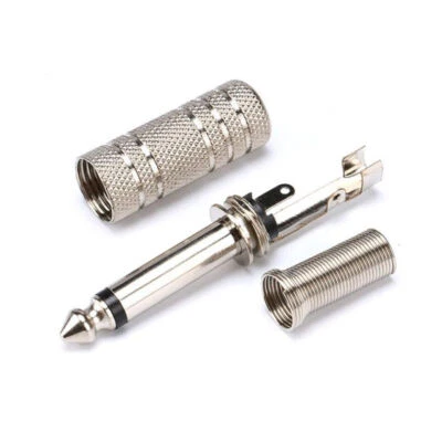Solder Mono 6.35MM Metal Microphone Jack Plug 6.5 Audio connector Speaker Silver - Image 1 of 4