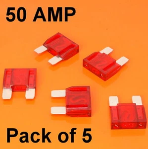 High Quality 5 x 50 Amp Maxi Blade Fuse Fuses Red 50A Car Van Bike Large Fuse - Picture 1 of 1