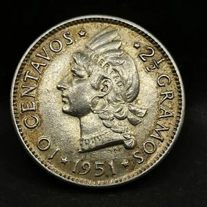 10 CENTAVOS ARGENT 1951 REPUBLIQUE DOMINICAINE 500000 Ex. DOMINICANA SILVER - Picture 1 of 3