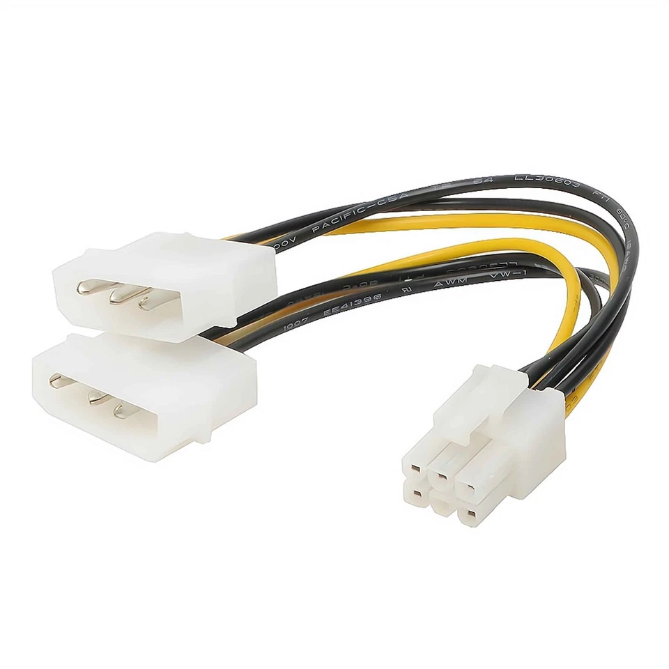 Stromkabel Adapter Kabel Intern 2x 5,25 Molex Stecker zu 6 polig PCI Express  - Bild 1 von 1