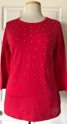 Camiseta Top $74 Nueva Con Etiquetas Para Mujer Michael Kors MK Logo Dorado Manga 3/4 Tachonada Rojo Verdadero Foto 1 de 4