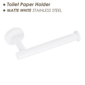 Matte White Bathroom Toilet Paper Roll Holder Round Rack Bracket Accessories Kit - Picture 1 of 5
