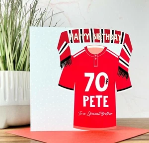 Tarjeta de cumpleaños de fútbol personalizada hecha a mano, Manchester United Colours Son - Imagen 1 de 2