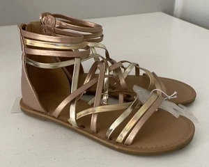 Cat & Jack Girls Rose Gold Metallic Zip Round Toe Flat Size 3 New - Picture 1 of 5