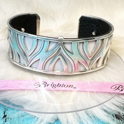 Brazalete de cuero blanco/negro Brighton Christo Moscow plateado brazalete estrecho Foto 1 de 4