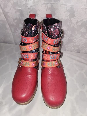 Botas Crzidha Boho para Mujer, Botas de Combate de Cuero con Estampado Floral de Colección... Foto 1 de 4