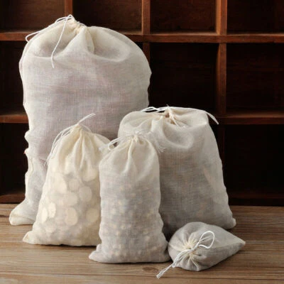 20-200X Cotton Muslin Drawstring Bags Tea Spice Grain Herbs 3x4 6x8 10x12 16x20 - Image 1 of 4