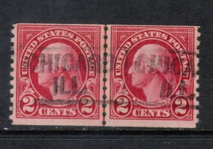 USA #599b Used Fine Rare Coil Line Pair Type 1 Chicago Ill Cancel - Crease - Picture 1 of 2