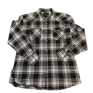 Marc Ecko 2X Large Pearl Snap Shirt Mens Black Plaid Cotton Western 2XL - Picture 1 of 9