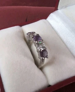 Delicate Sterling Silver 925 Amethyst & CZ Ring Size 3.75 Adjustable - Picture 1 of 8