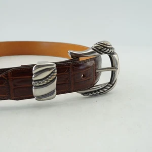 Cinturón de cuero ONYX usado vintage talla 32 19607 marrón 1993 cocodrilo en relieve - Imagen 1 de 7