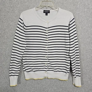 Lands End Cardigan Size S Supima Cotton Long Sleeve Striped Womens Button Up - Picture 1 of 9