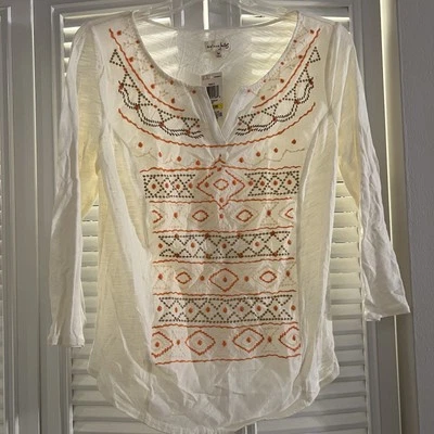 Maison Jules Women's Bohemian Peasant Lightweight Embroidered Tunic Top Sz Med - Image 1 of 4